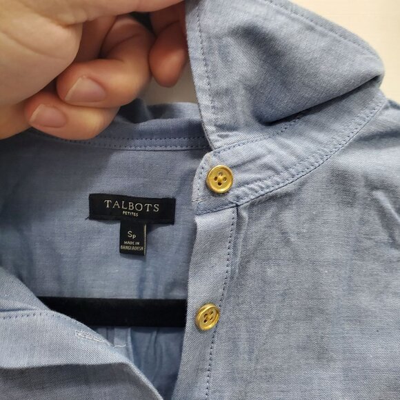 Talbots Petite Blue Chambray 100% Cotton 1/3 Button Long Sleeve Pullover Sz SP - Picture 4 of 7